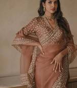 Chiku Color Intricate Thred With Sequnce Work Tibby Silk Blend Saree