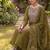 Mehendi green embroidered straight kurti pant set with scallop border dupatta
