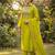 Parrot green embroidered straight kurti pant set with scallop border dupatta