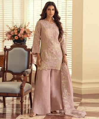 Purple silk blend  readymade suit with beads & embroidery work 1