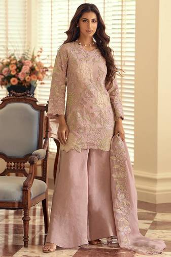 Purple silk blend  readymade suit with beads & embroidery work