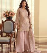 Purple silk blend  readymade suit with beads & embroidery work