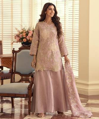 Purple silk blend  readymade suit with beads & embroidery work 2