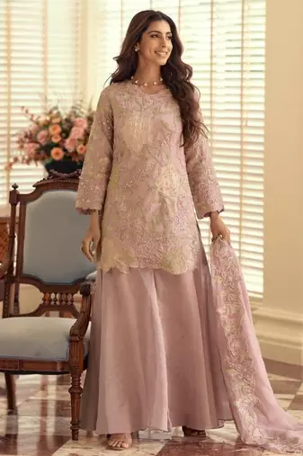Purple silk blend  readymade suit with beads & embroidery work