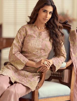 Purple silk blend  readymade suit with beads & embroidery work 3
