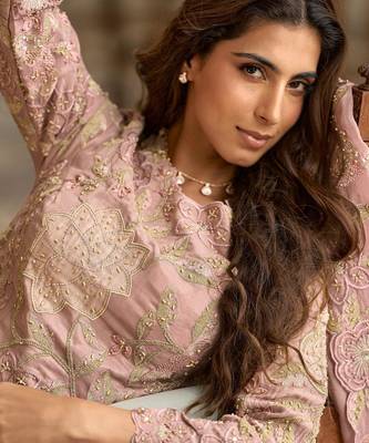 Purple silk blend  readymade suit with beads & embroidery work 4