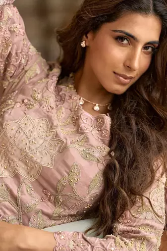 Purple silk blend  readymade suit with beads & embroidery work