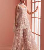 Peach net readymade suit with beads & embroidery work
