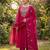 Rani pink embroidered straight kurti pant set with scallop border dupatta
