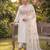 White embroidered straight kurti pant set with scallop border dupatta