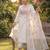 White embroidered straight kurti pant set with scallop border dupatta
