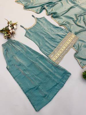 Teal green strappy kurta and sharara set with matching dupatta 4