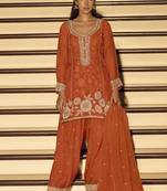 Orange embroiderd  silk blend  palazzo suit