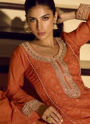 Orange embroiderd  silk blend  palazzo suit 4
