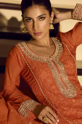Orange embroiderd  silk blend  palazzo suit
