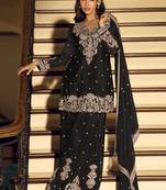Black embroiderd silk blendpalazzo suit