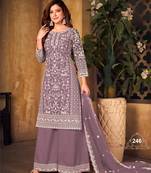 Elegant Lavender Gray Heavy Cording Work Net Salwar Suit