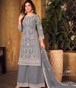 Sophisticated Steel Gray Heavy Cording Work Net Salwar Suit