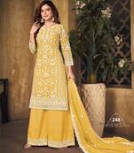 Vibrant Mustard Yellow Heavy Cording Work Net Salwar Suit