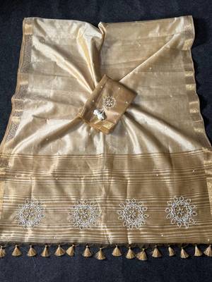 New Rich Soft TRUSSER Golden Zari Weaving Saree With Blouse Set For Women's 2