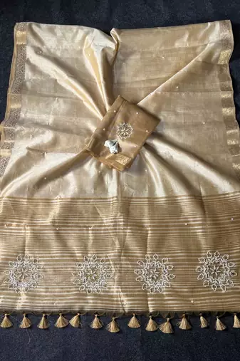 New Rich Soft TRUSSER Golden Zari Weaving Saree With Blouse Set For Women's