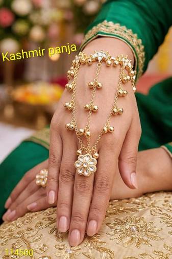White stone & agate stone haath phool (hath panja) | lacquer gold plated