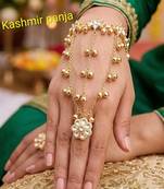 White stone & agate stone haath phool (hath panja) | lacquer gold plated
