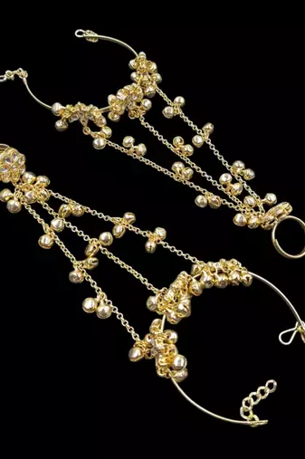 White stone & agate stone haath phool (hath panja) | lacquer gold plated