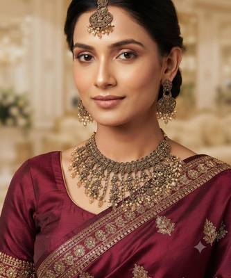 gold color mehandi-plated agate stone necklace set with earrings & maang tikka 1