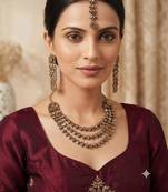 mehandi-plated agate stone necklace set with earrings & maang tikka