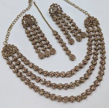 mehandi-plated agate stone necklace set with earrings & maang tikka 2