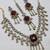 Maroon mehandi-plated agate stone & kundan necklace set with earrings & maang tikka