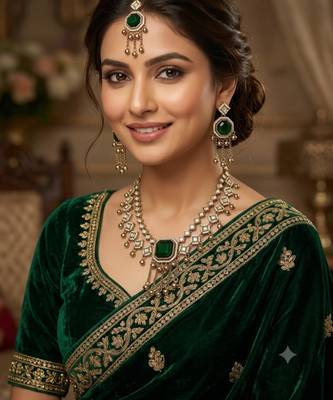 Green mehandi-plated agate stone & kundan necklace set with earrings & maang tikka 1