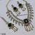 Green mehandi-plated agate stone & kundan necklace set with earrings & maang tikka
