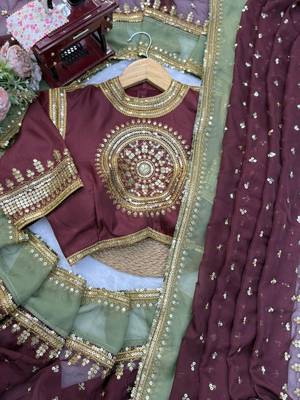 Brown Color Intricate Thred With Sequnce Work Tibby Silk Blend Saree 1