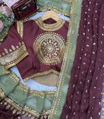 Brown Color Intricate Thred With Sequnce Work Tibby Silk Blend Saree