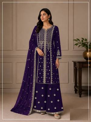 Purple georgette semi stitched wedding suits 1