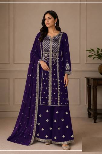 Purple georgette semi stitched wedding suits