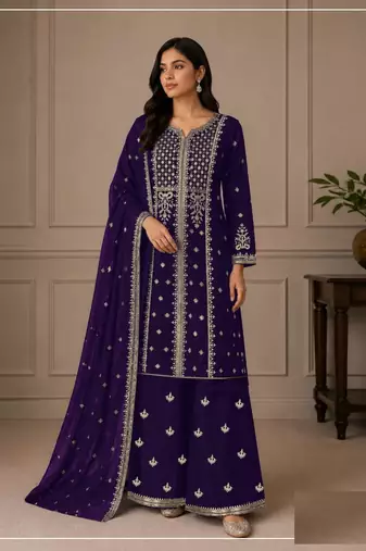Purple georgette semi stitched wedding suits