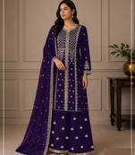 Purple georgette semi stitched wedding suits