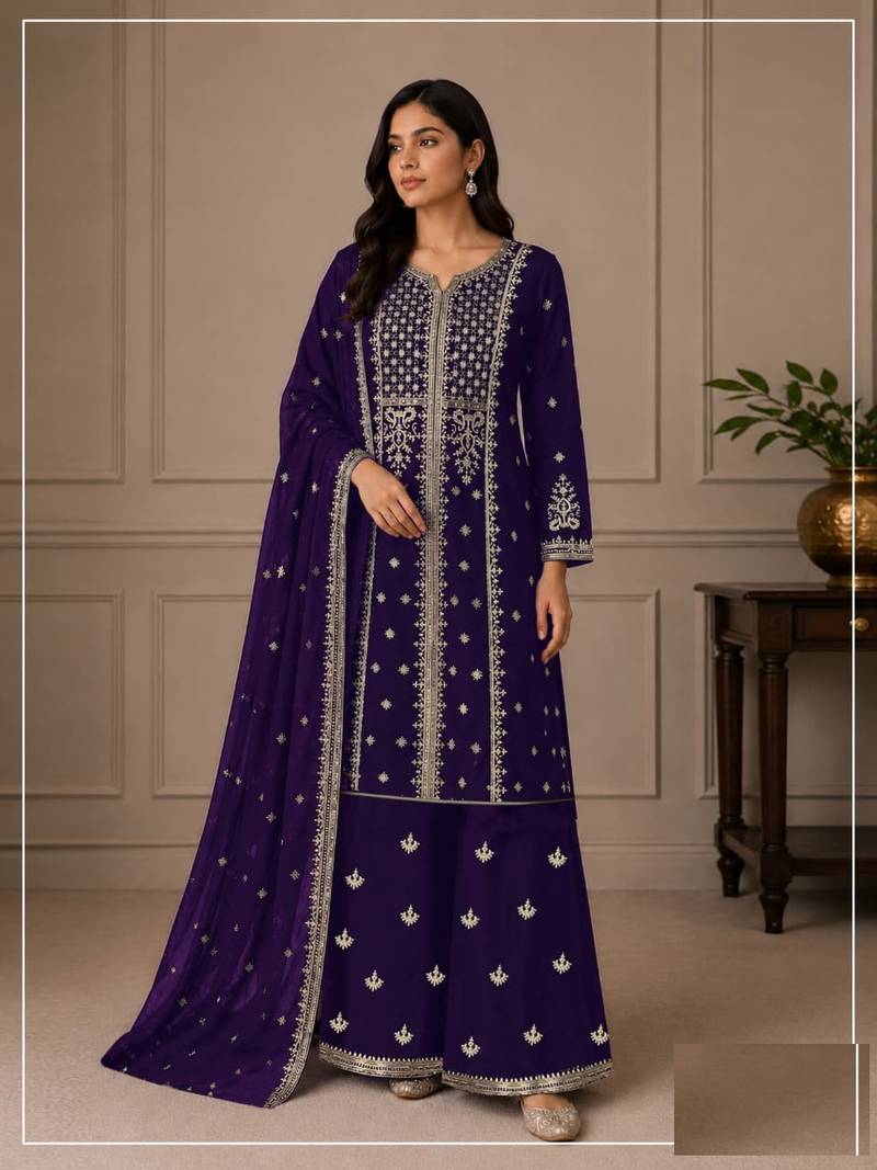 Purple georgette semi stitched wedding suits