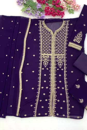 Purple georgette semi stitched wedding suits