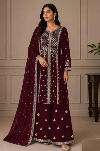 Maroon georgette semi stitched wedding suits