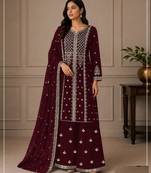 Maroon georgette semi stitched wedding suits
