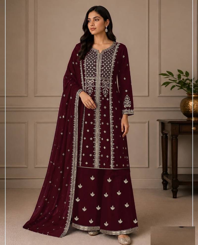 Maroon georgette semi stitched wedding suits