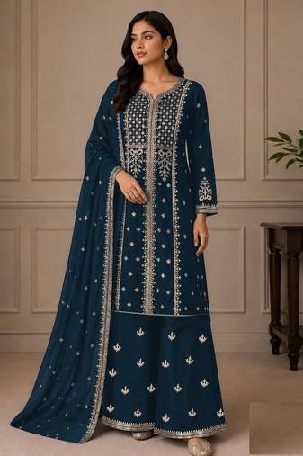 Teal georgette semi stitched wedding suits