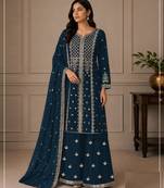 Teal georgette semi stitched wedding suits