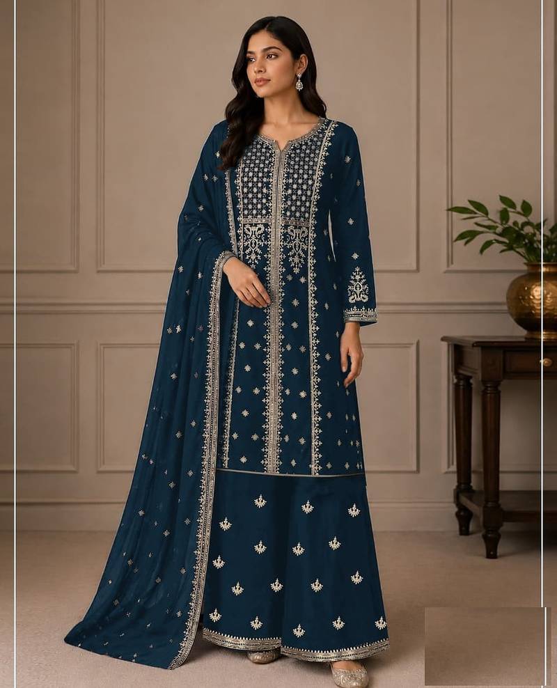 Teal georgette semi stitched wedding suits