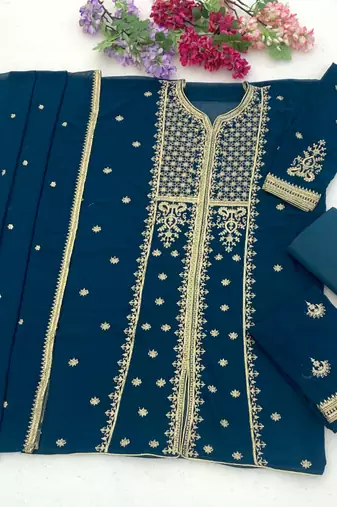 Teal georgette semi stitched wedding suits