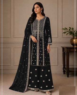 Black georgette semi stitched wedding suits 1